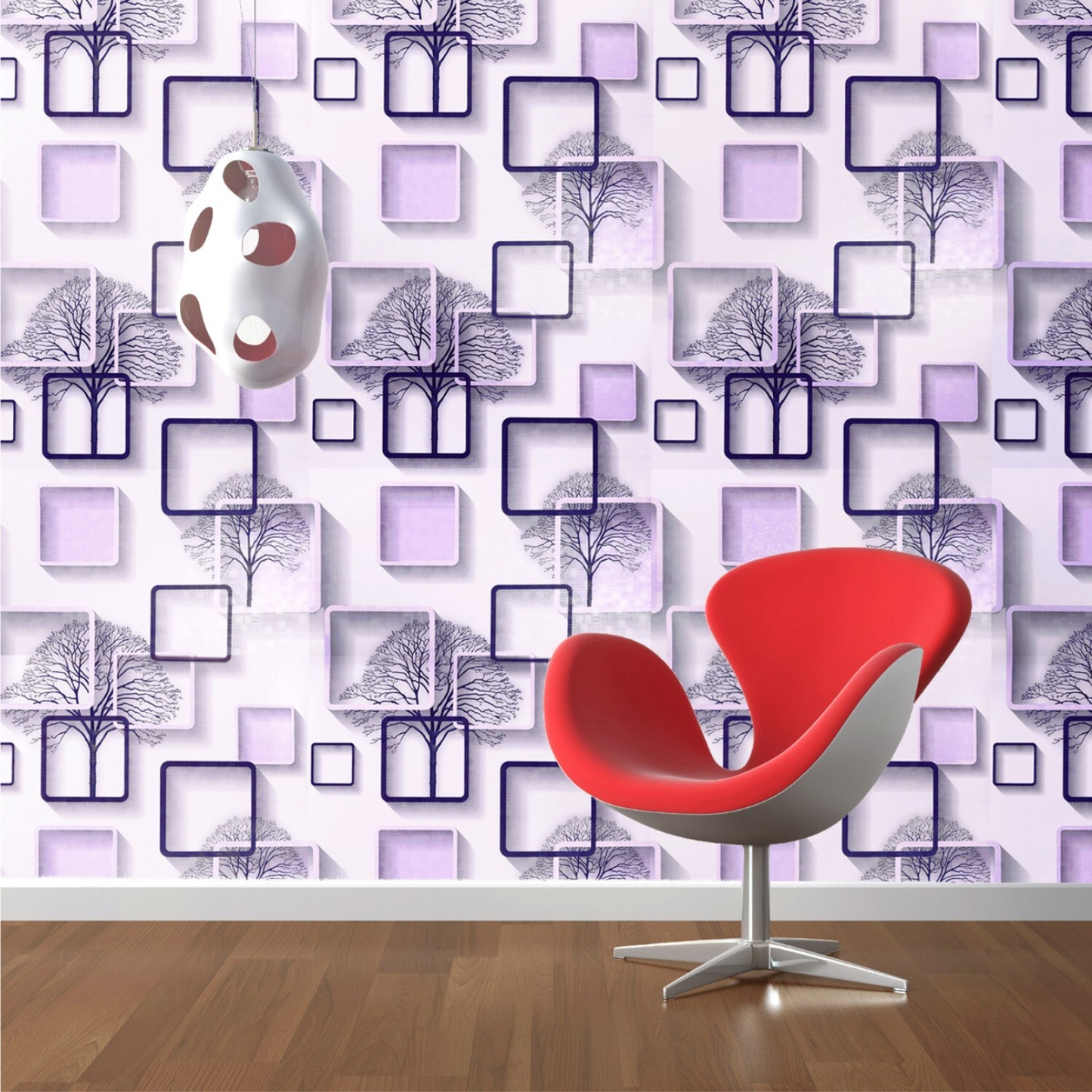 You2wall วอลเปเปอร์ PVC ลาย สี่เหลี่ยมม่วง สำหรับติดผนังห้องนั่งเล่น ห้องนอน และออฟฟิศ หรือติดเฟอร์นิเจอร์ผิวเรียบ D23